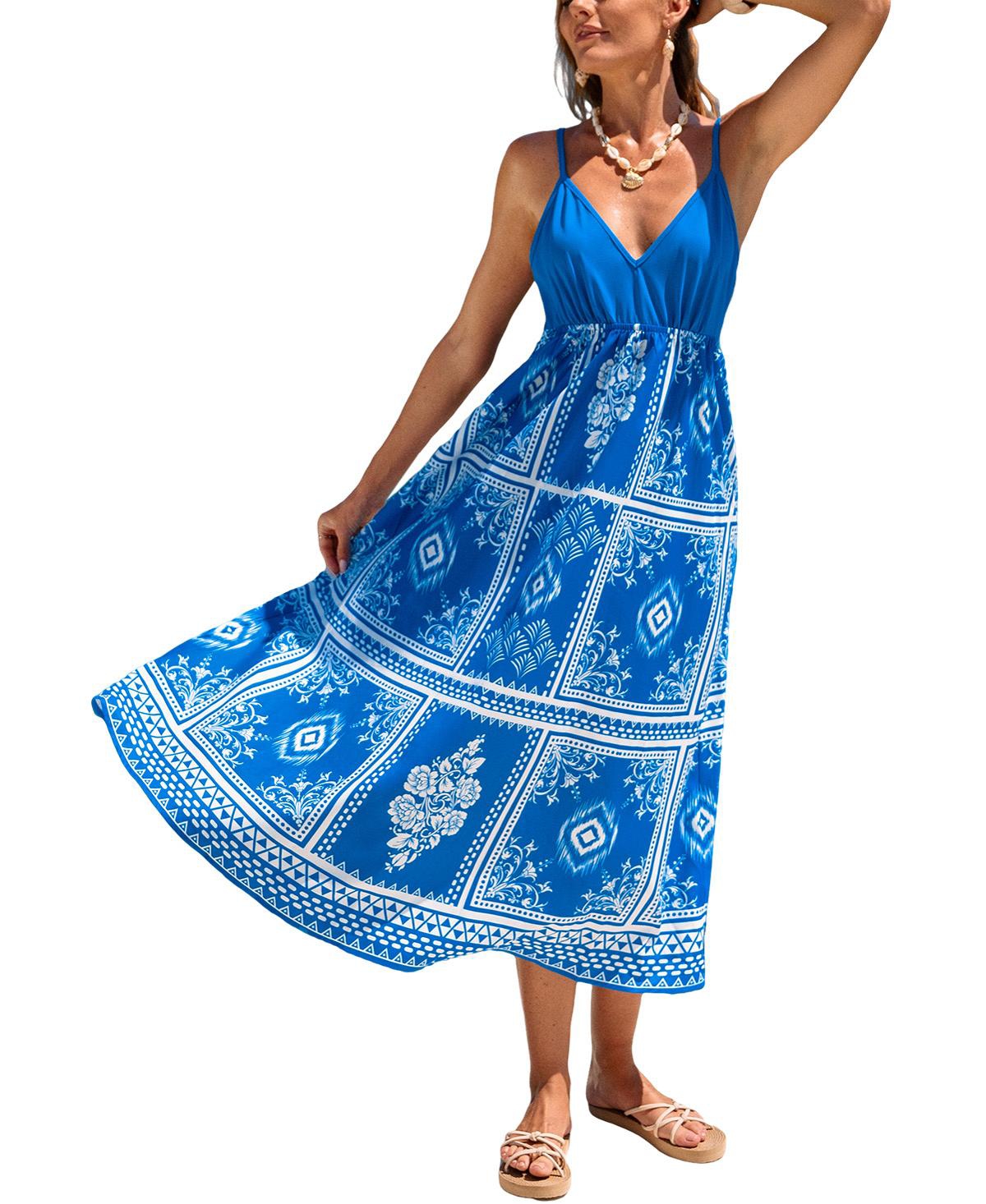 Cupshe Women's Postmarked Patchwork Maxi Beach Dress