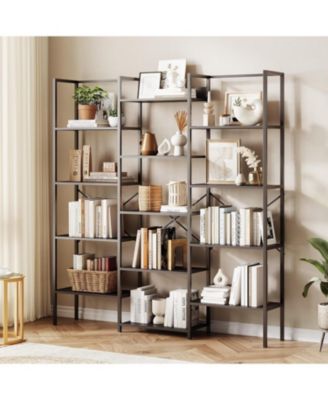 Triple Column 5-Tier Bookshelf, Rustic Industrial Style Book Shelves, Vintage Bookcase with 13 Open Storage Display Shelves