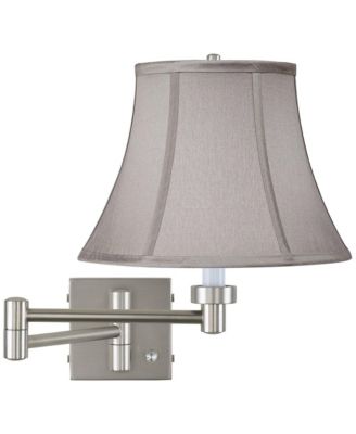 Modern Swing Arm Wall Lamp Brushed Nickel Plug-In Light Fixture Pewter Gray Bell Shade Bedroom Bedside Reading