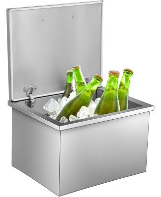 Drop in Ice Chest, 20" L x 16" W x 13" H Stainless Steel Ice Cooler, Commercial Ice Bin with Hinged Cover, Outdoor Kitchen Ice Bar