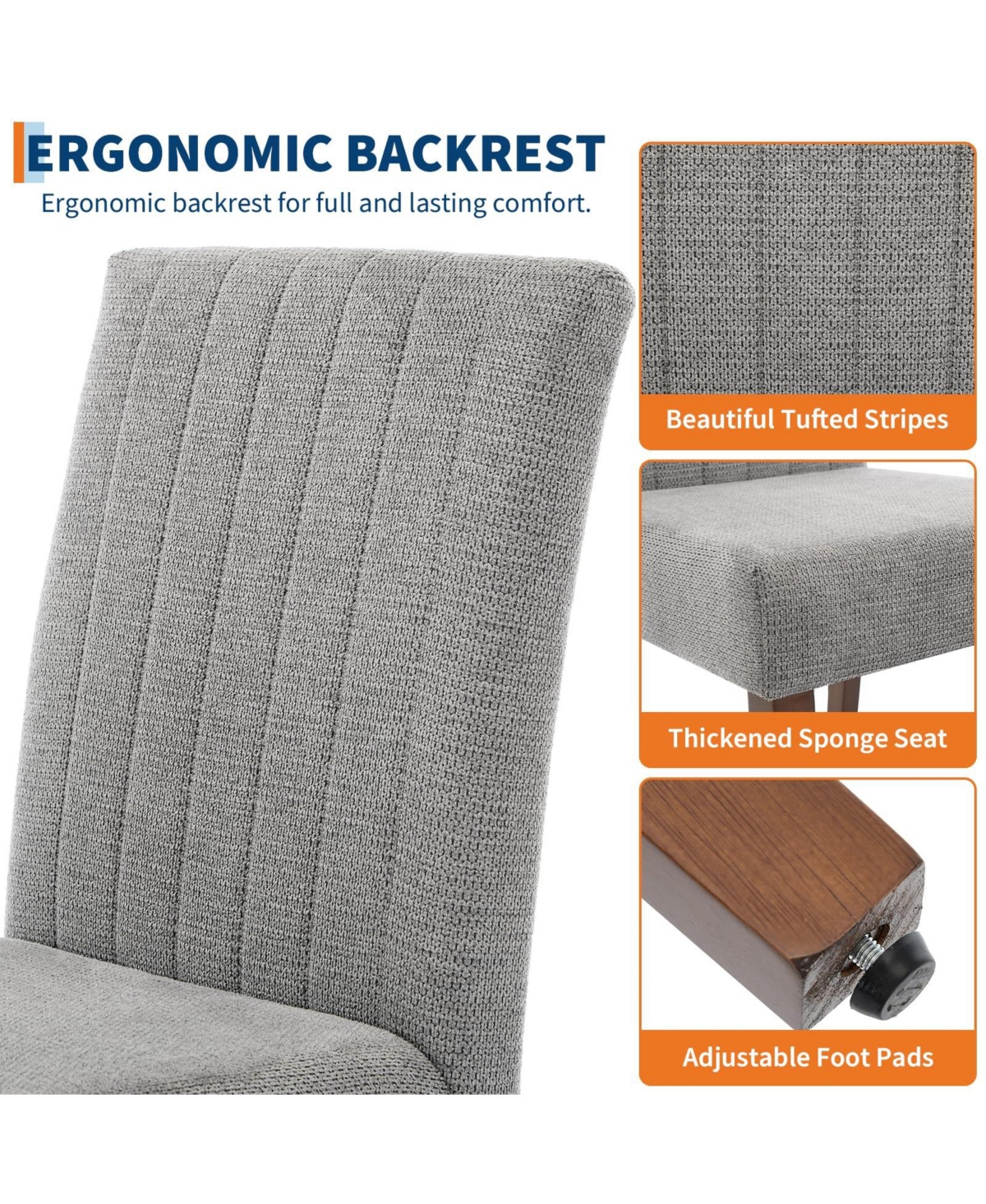 gaomon Set of 2 Modern Vertical Stripe Fabric Dining Chairs, Upholstered Kitchen Side Seating with Solid Wood Legs