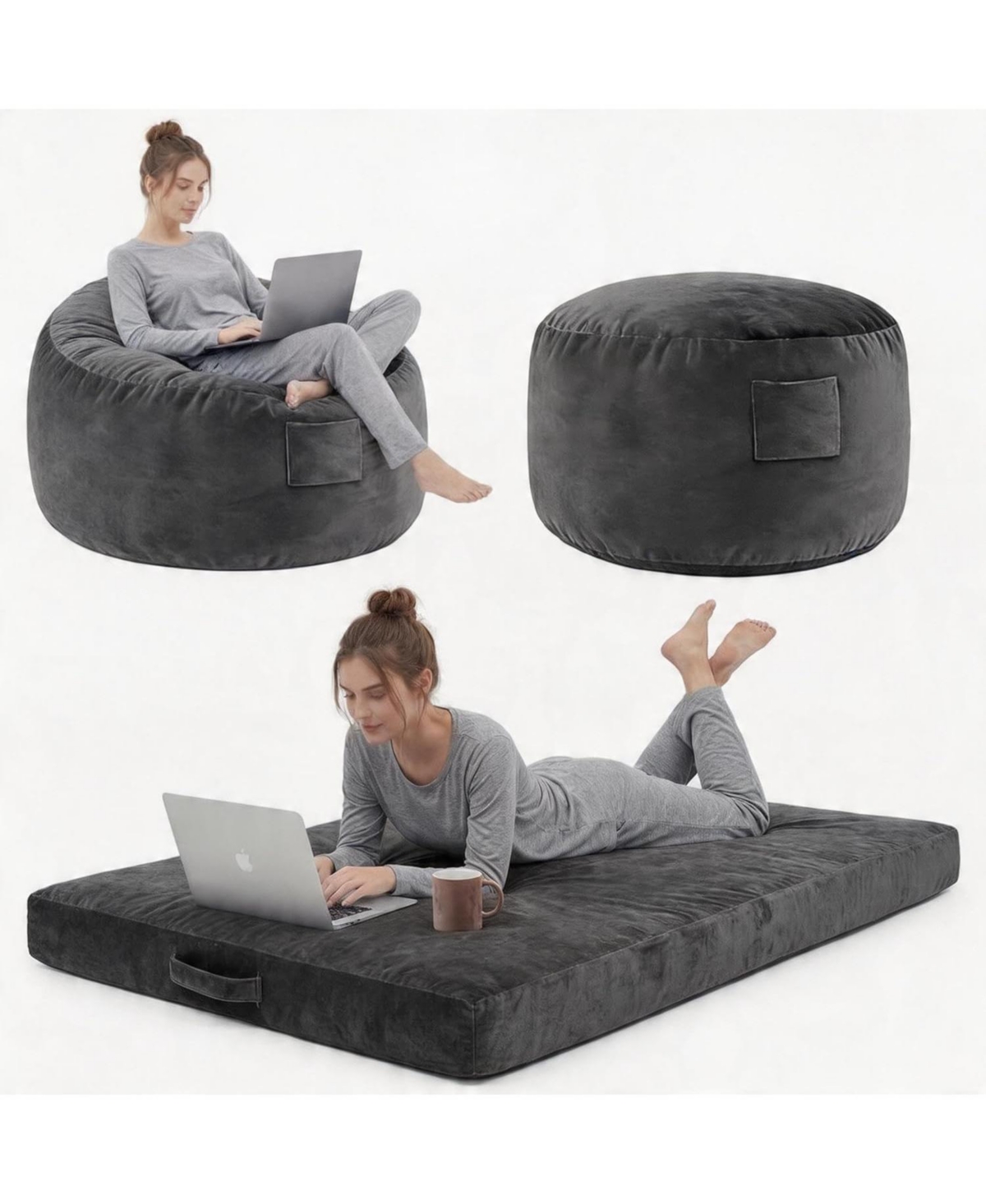 gaomon 4 in 1 Adult Bean Bag Chair, 4ft - Memory Foam Filler and Removable Cover - Oversized Flannel Lazy Sofa Couch Bed for Adults and Teens