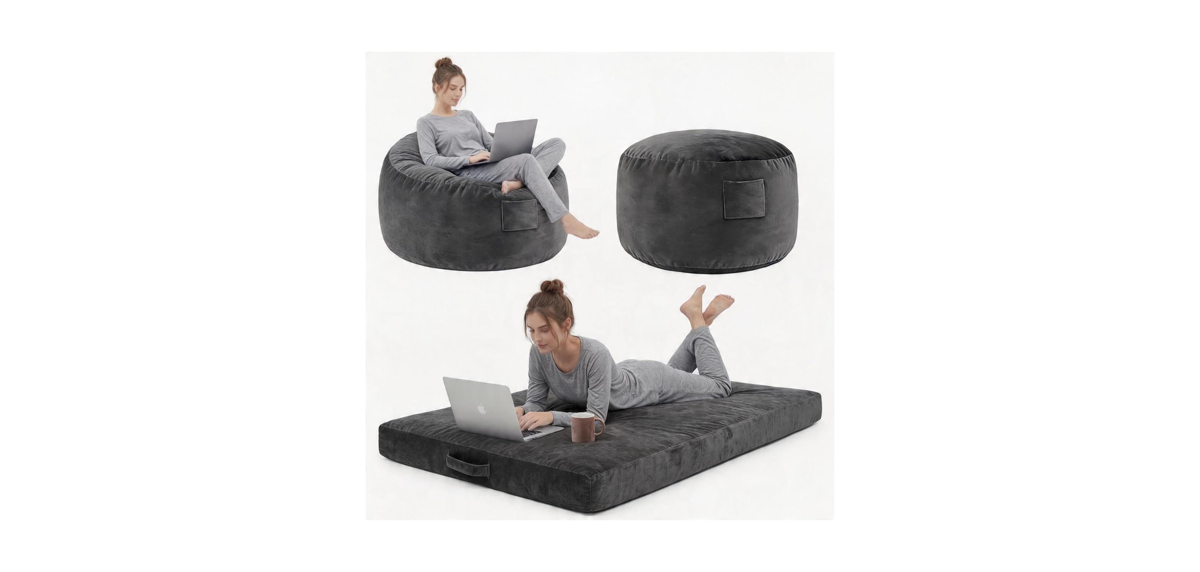 gaomon 4 in 1 Adult Bean Bag Chair, 4ft - Memory Foam Filler and Removable Cover - Oversized Flannel Lazy Sofa Couch Bed for Adults and Teens