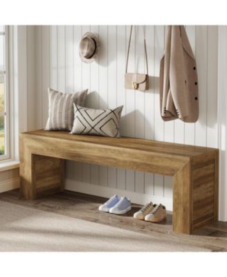 Farmhouse Entryway Bench, 63" Long Wooden Indoor Shoe Bench Seat, End of Bed Bench