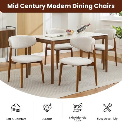 Mid Century Modern Wooden Dining Chairs Set, Fabric Upholstered Ergonomic Dining Room and Kitchen Seating