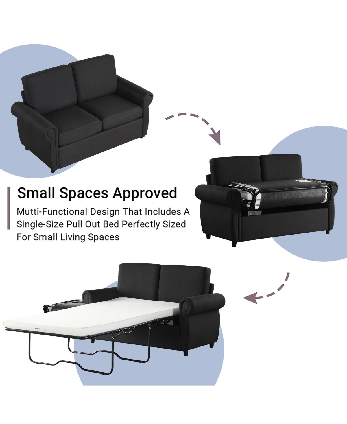 Clihome Orisfur Pull Out Sofa Bed Loveseat Sleeper with Mattress and Usb Ports