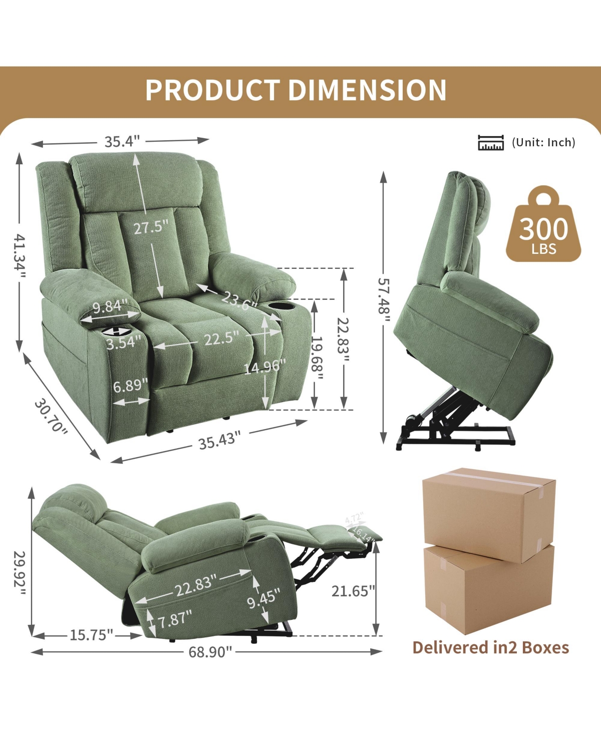 Clihome Power Lift Recliner Chair for Elderly,Fabric Lift Chairs for Living Room,Home Theater Seating with 2 Cup Holders,Side Pockets,Remote Control