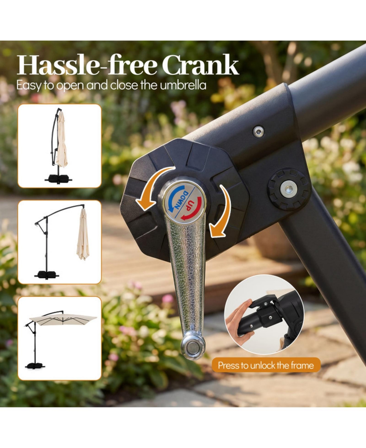 Gouun 8 x 8 Ft Square Offset Cantilever Patio Umbrella with 360 Rotation