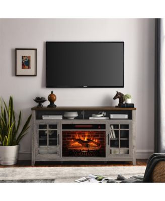 55 Inch TV Media Stand with Electric Fireplace KD Inserts Heater, Entertainment Center