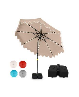 9 Ft Patio Umbrella with Solar LED Lights and Weighted Base