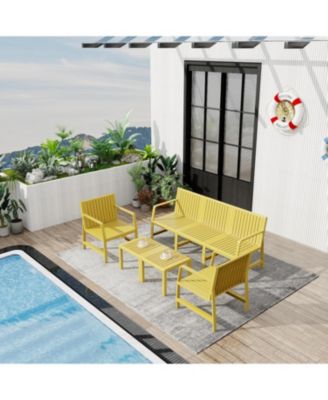 5-Piece Indoor Outdoor Conversation Set - 3-Seat Sofa, 2 Chairs and 2 Nesting Coffee Tables,  PP Patio Furniture Set