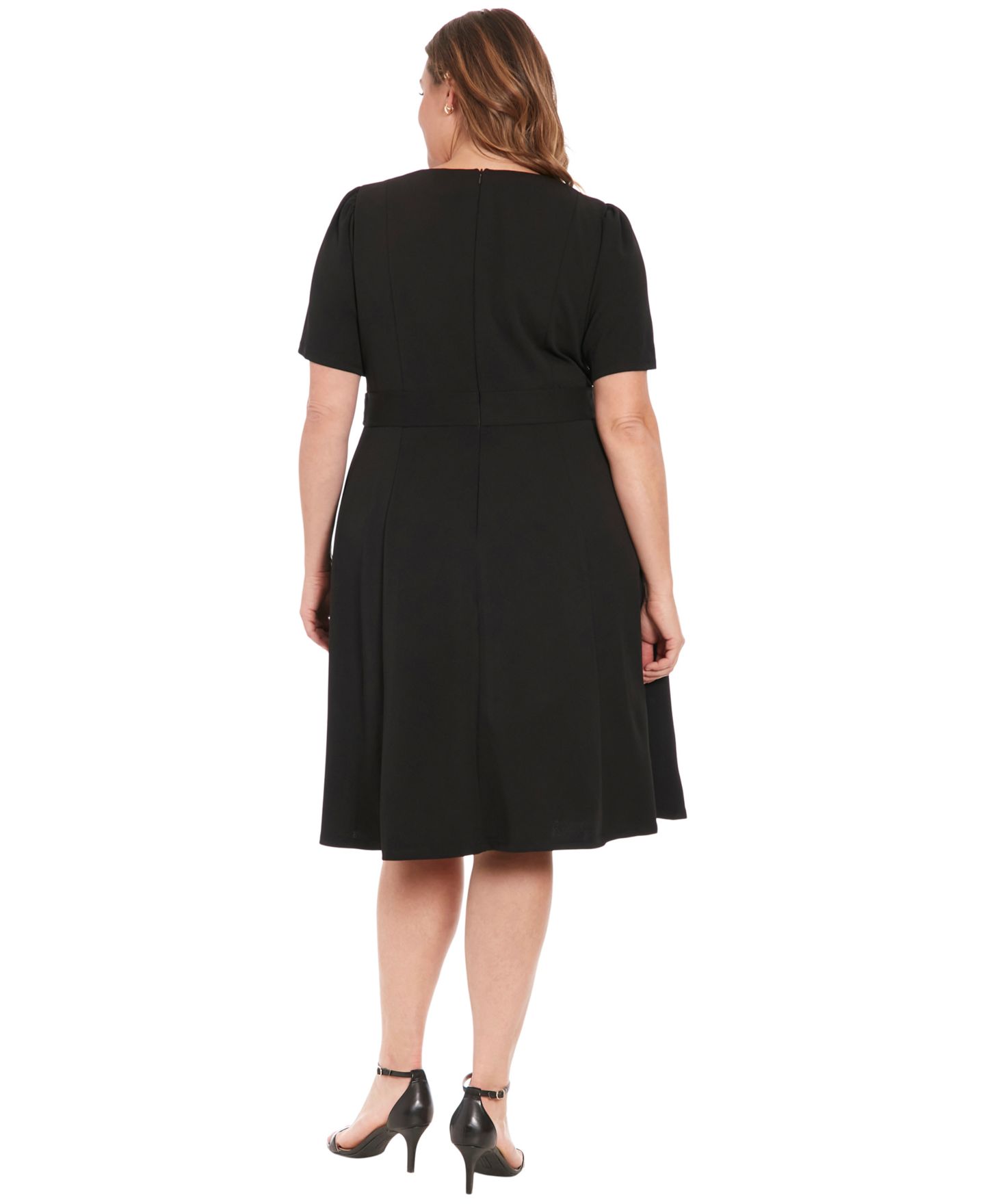 Женское платье London Times Plus Size Fit & Flare Scuba Crepe Midi, цвет: Чёрный — фото 2