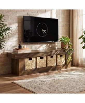 63" TV Stand with Storage Baskets, 2-Tier Entertainment Center for 55/60/65 Inches TVs, Farmhouse Wooden Media Console