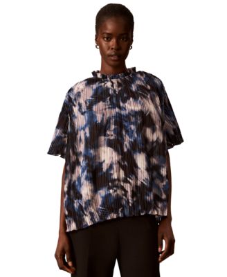 Petite Printed Ruffle Collar Top