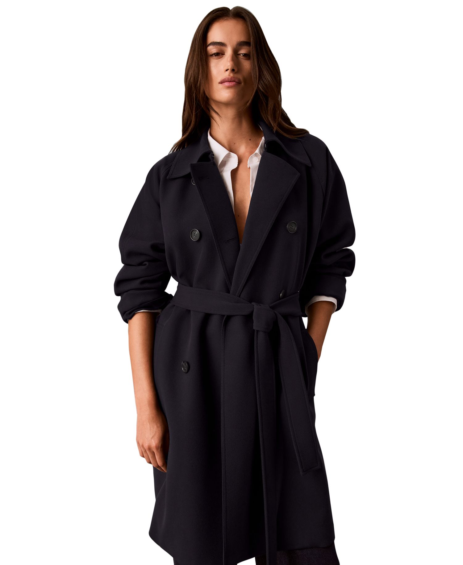 Petite Double-Breasted Belted Trench Coat