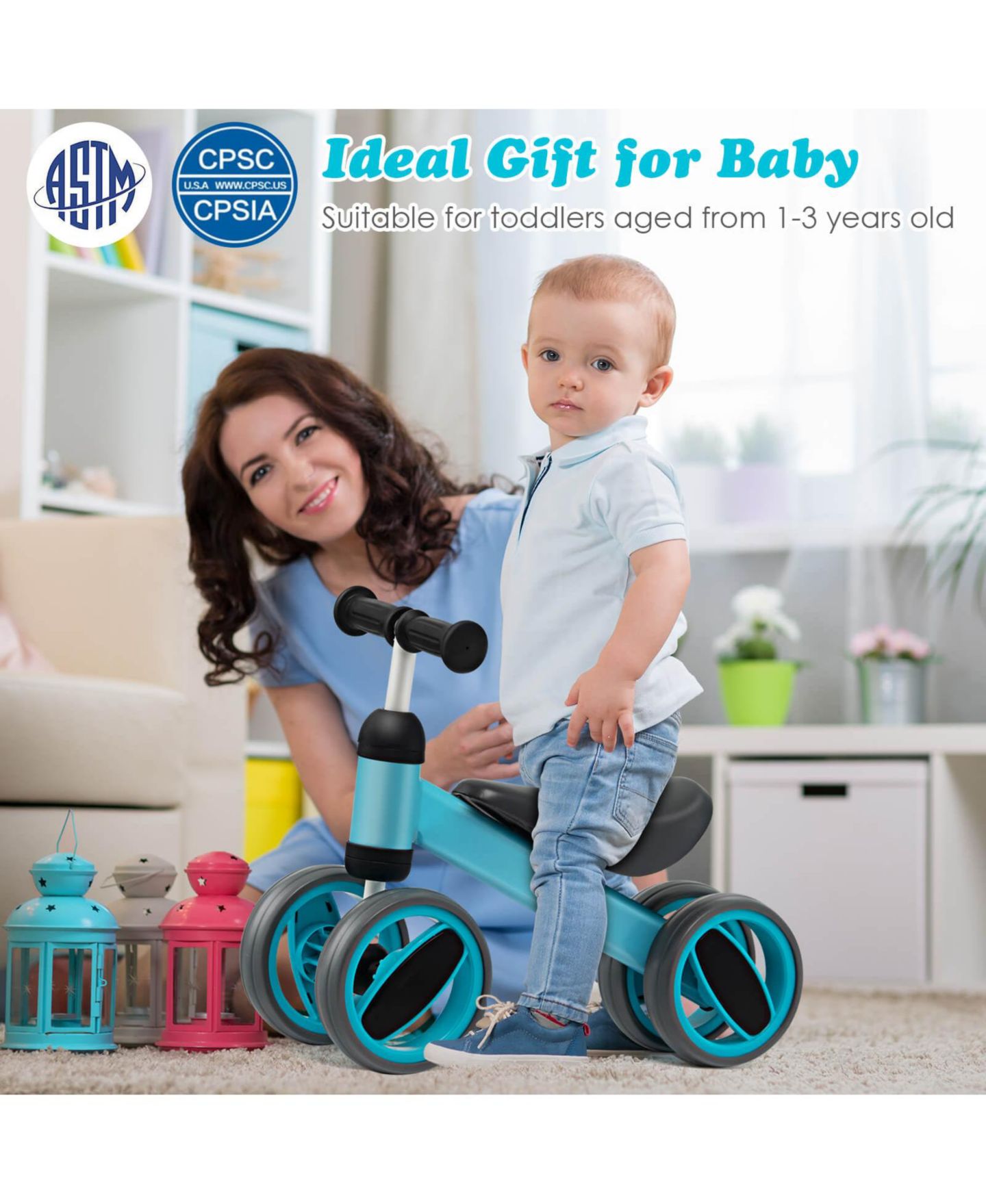 Детская игрушка Mecale Lightweight 4-Wheel Balance Bike, 44-lb Capacity, Ages 1-2, цвет: Синий — фото 10