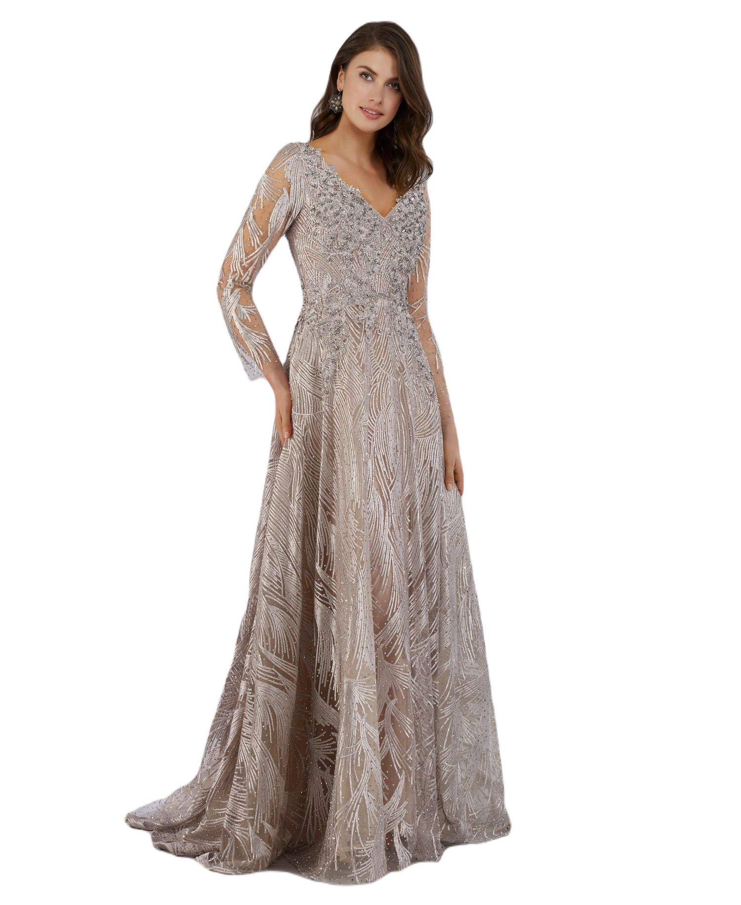 Women's Long Sleeves Beaded Ballgown