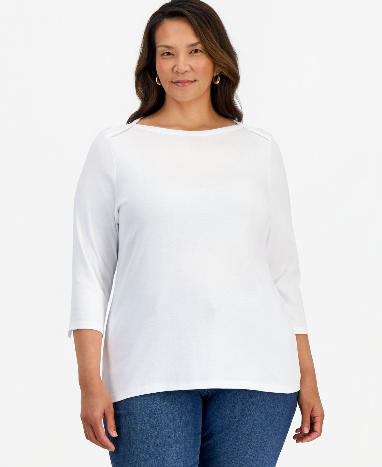 Plus Size 3/4 Sleeve Boat-Neck Top