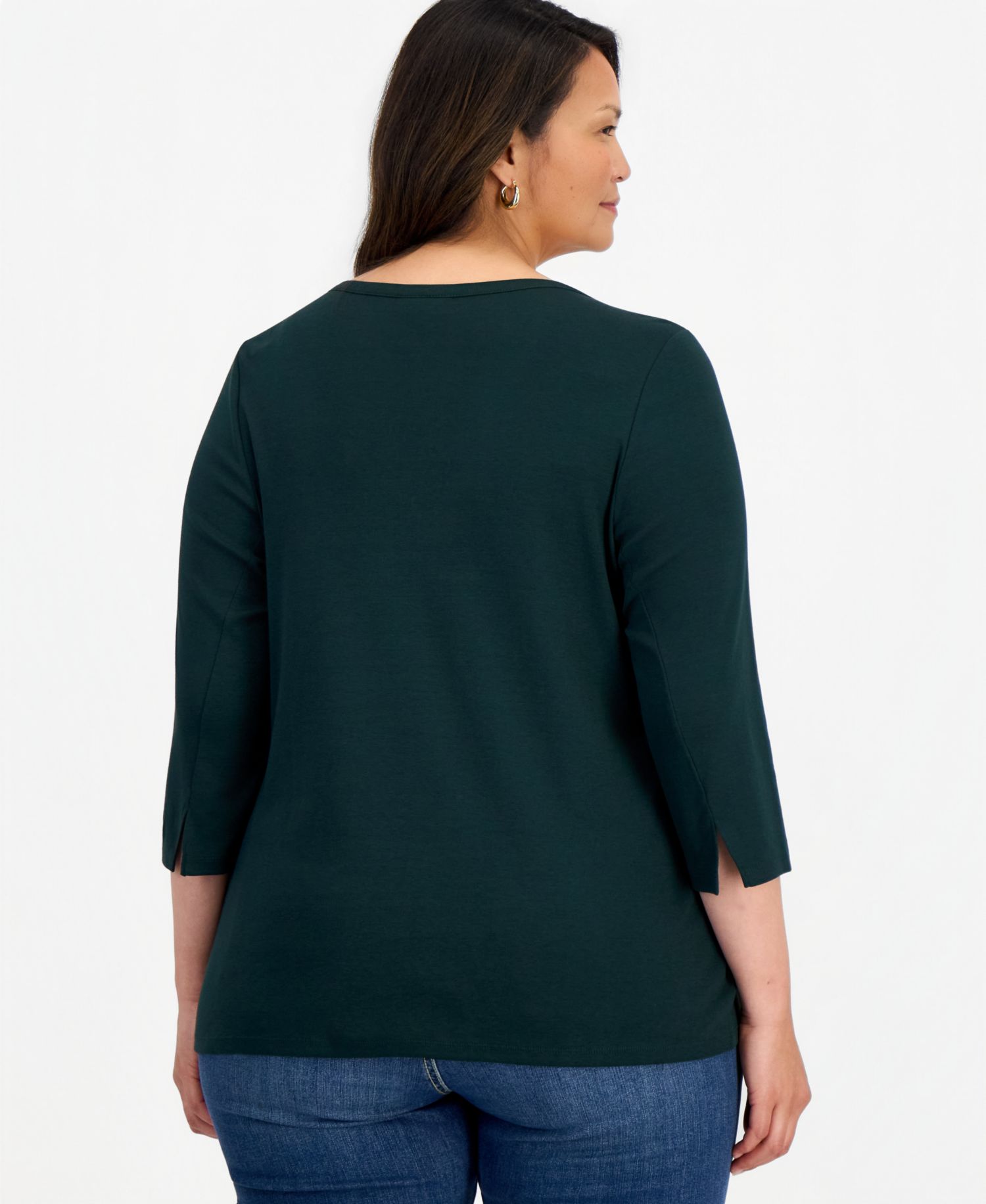 Plus Size 3/4 Sleeve Boat-Neck Top