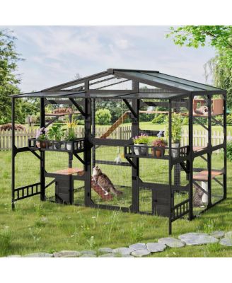Large Outdoor Catio for 6-10 Cats with Weatherproof Roof and Climbing Features