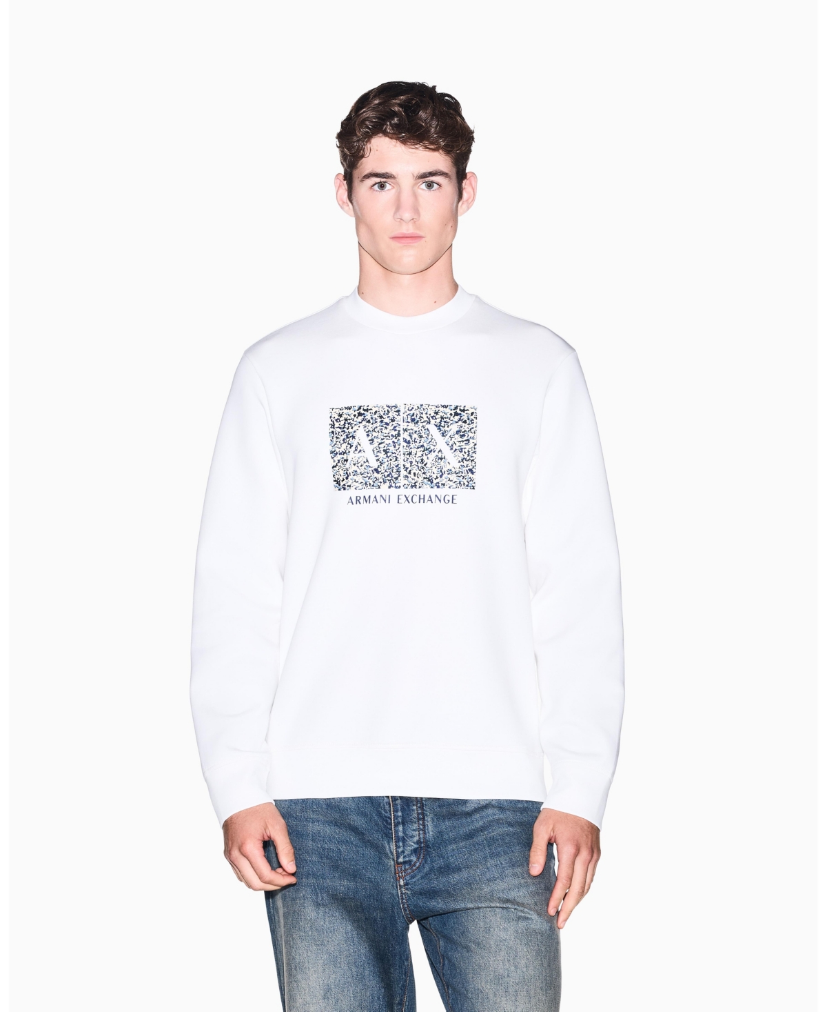 A|X Armani Exchange Men's Long Sleeve All-Over Logo Bonded Cotton Crewneck Sweatshirt