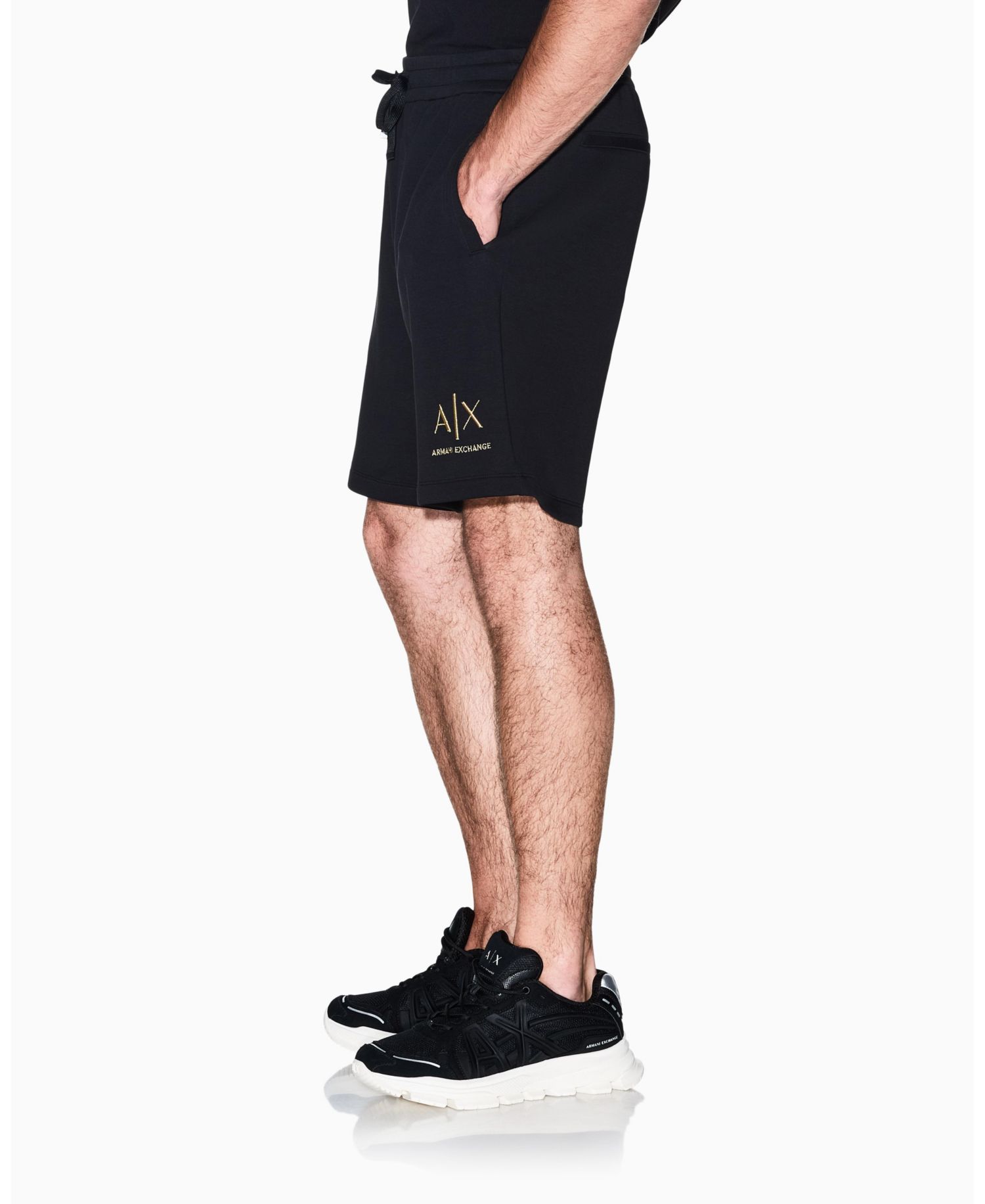 Men's Black And Gold Bonded Cotton Short