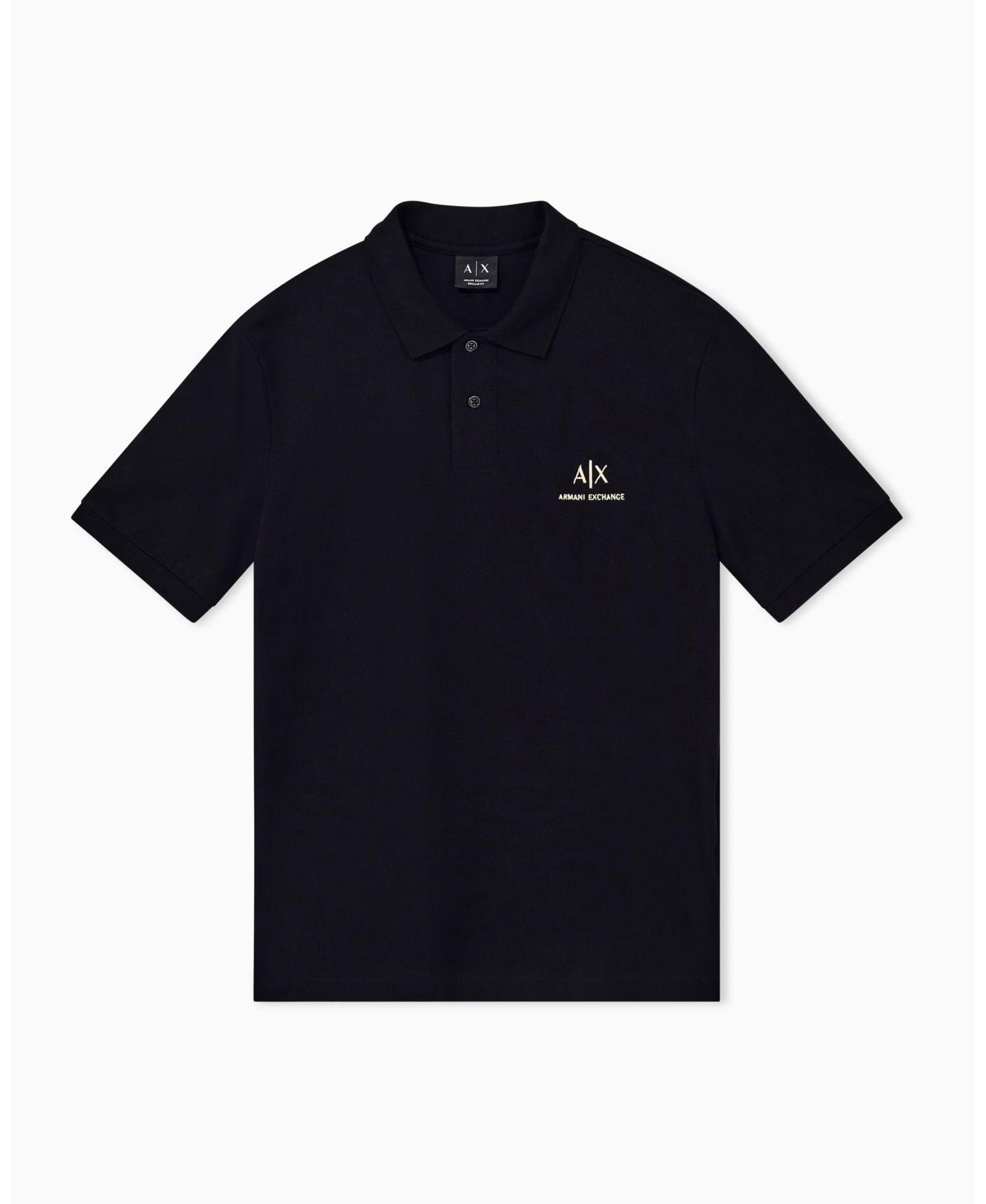 Мужское поло A|X Armani Exchange Black And Gold Short Sleeves Pique Polo Shirt, цвет: Чёрный — фото 2