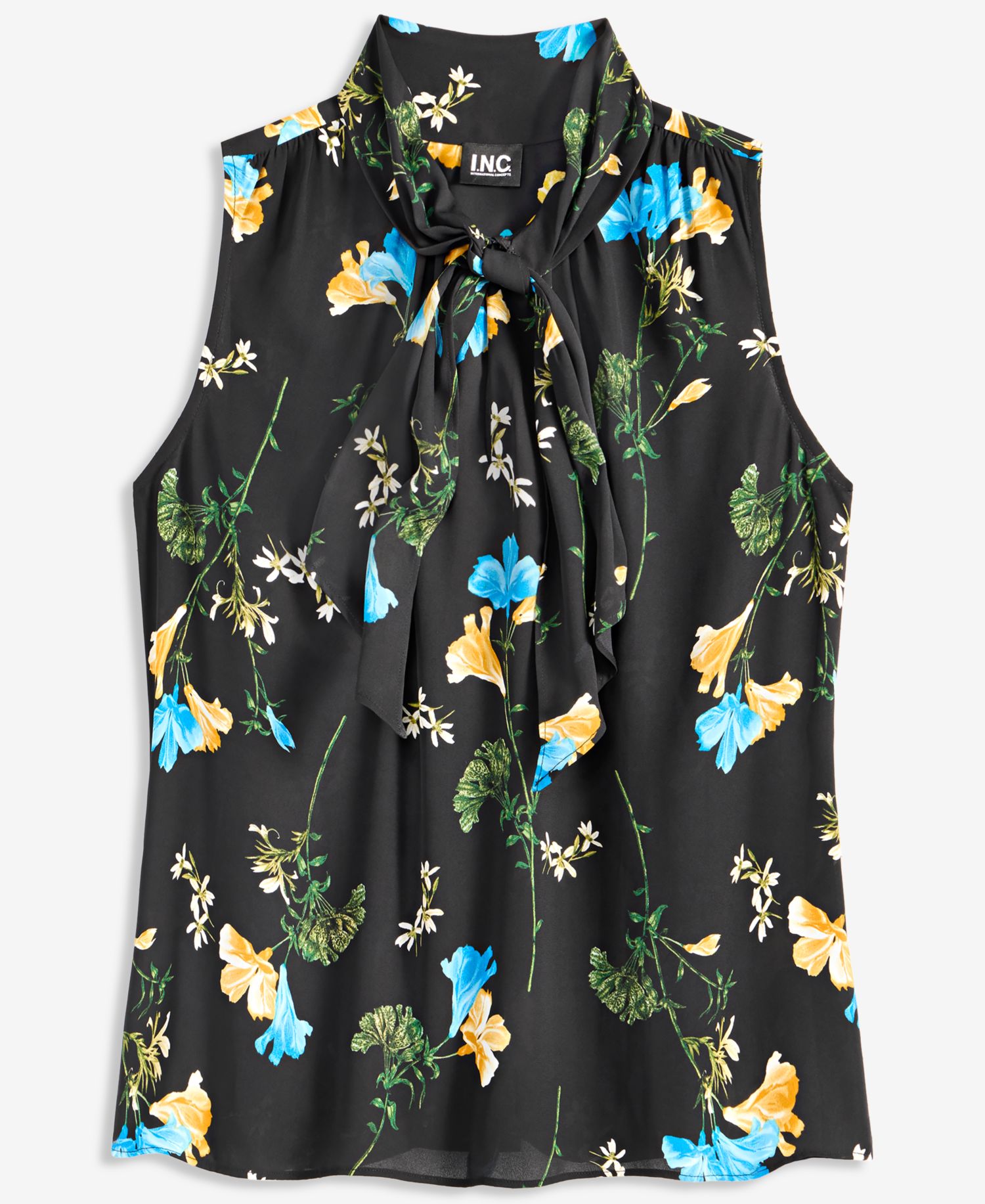 Women's Sleeveless Floral-Print Ruffle Front Blouse