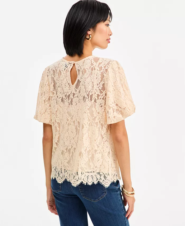 Women's Short-Sleeve Sequin Embellished Lace Blouse - thumbnail 7