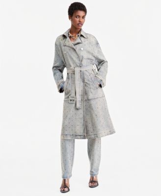 Theophilio X Macy's Women's Double-Breasted Belted Rhinestone Denim Trench Coat