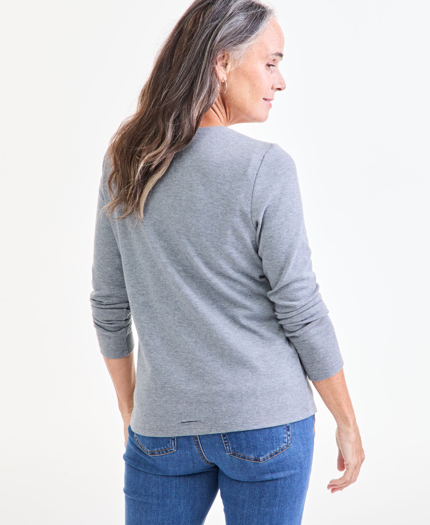 Petite Scoop-Neck Long-Sleeve Cotton Top