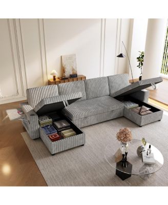 122'' U-Shaped Pull-Out Sleeper Sofa with Double Storage Chaise