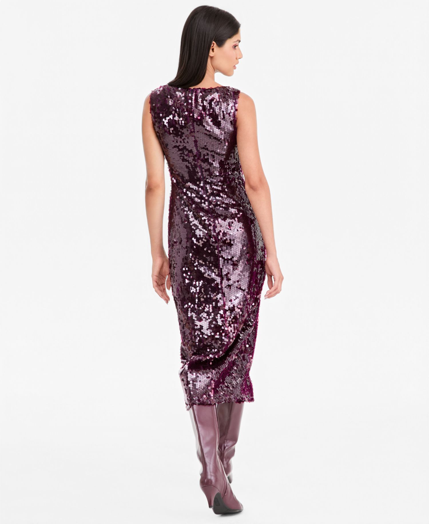 Women's Sequin Side-Slit Sleeveless Midi Dress