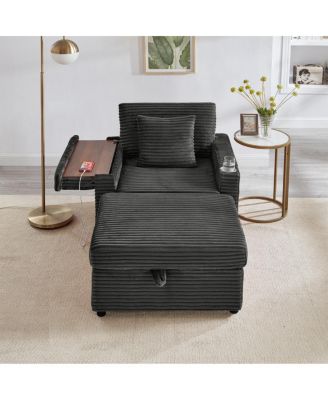 Fluffy Corduroy Lazy Sofa with Ottoman Storage and Table Board