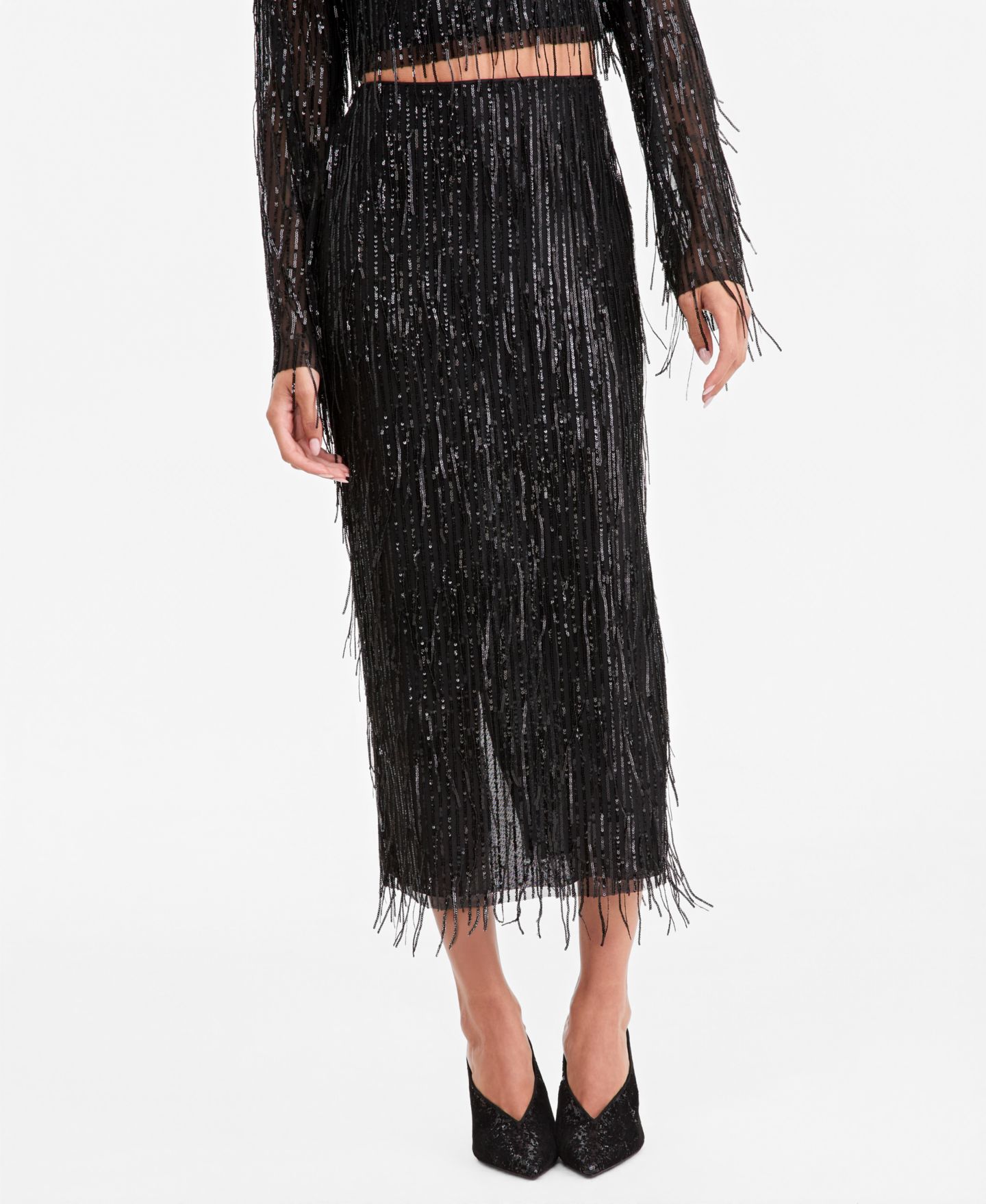 Женская юбка LAPOINTE | Macy's High-Rise Sequin Fringe Side-Slit Midi — фото 1