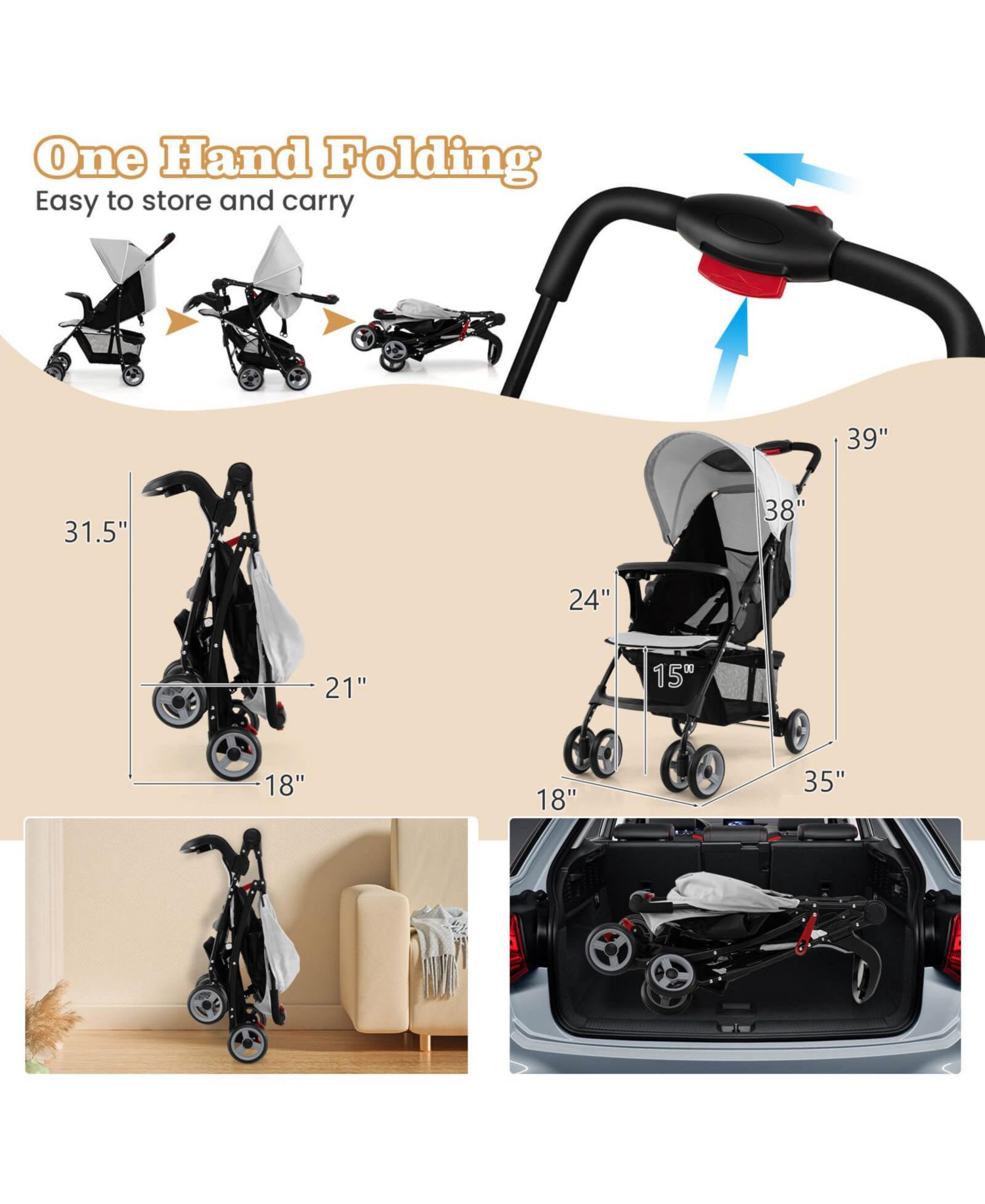 / Foldable, Lightweight, Travel-friendly, 5-Point Safety System / Toddler Stroller
