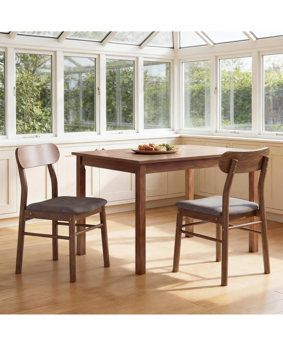 Set of 2 Dining Chairs, Curved Backrest Kitchen Chairs Upholstered Side Chairs
