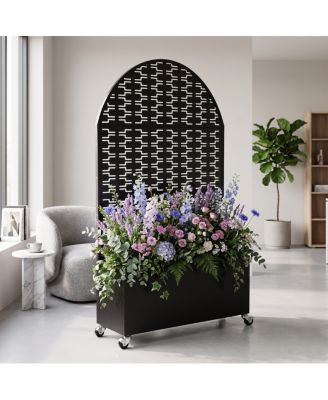 Arched Metal Privacy Screen with Planter Box 70.87'' Tall