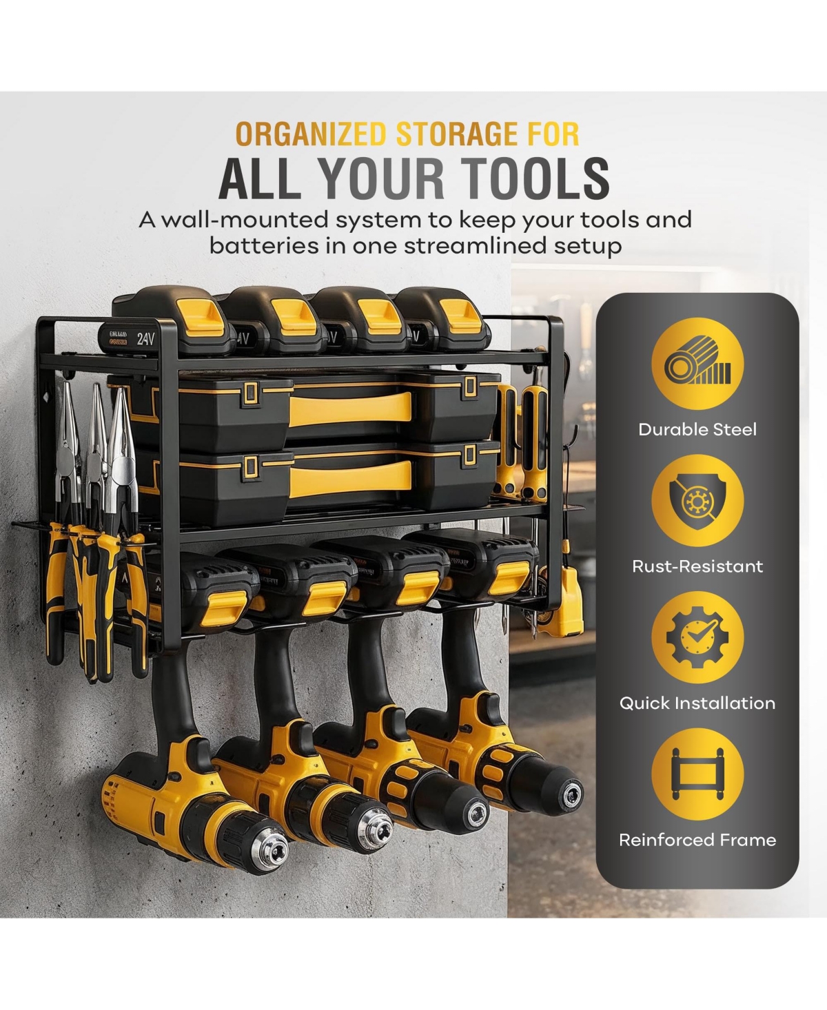 Xdovet Power Tool Organizer Wall Mount Drill Holder Metal Storage Workshop Garage