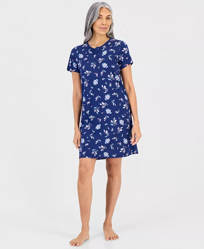Women's Cotton Printed Henley Sleepshirt