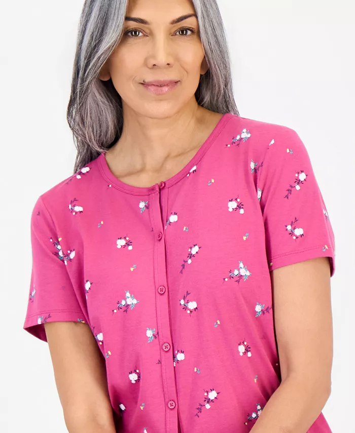 Women's 2-Piece Cotton Printed Cropped Pajama set - thumbnail 4