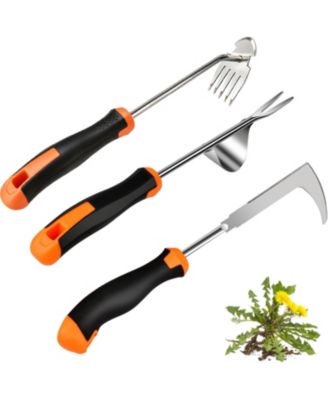 Manual Weed Puller Tool Stainless Steel Garden Weeder Hand Remover Rubber Handle