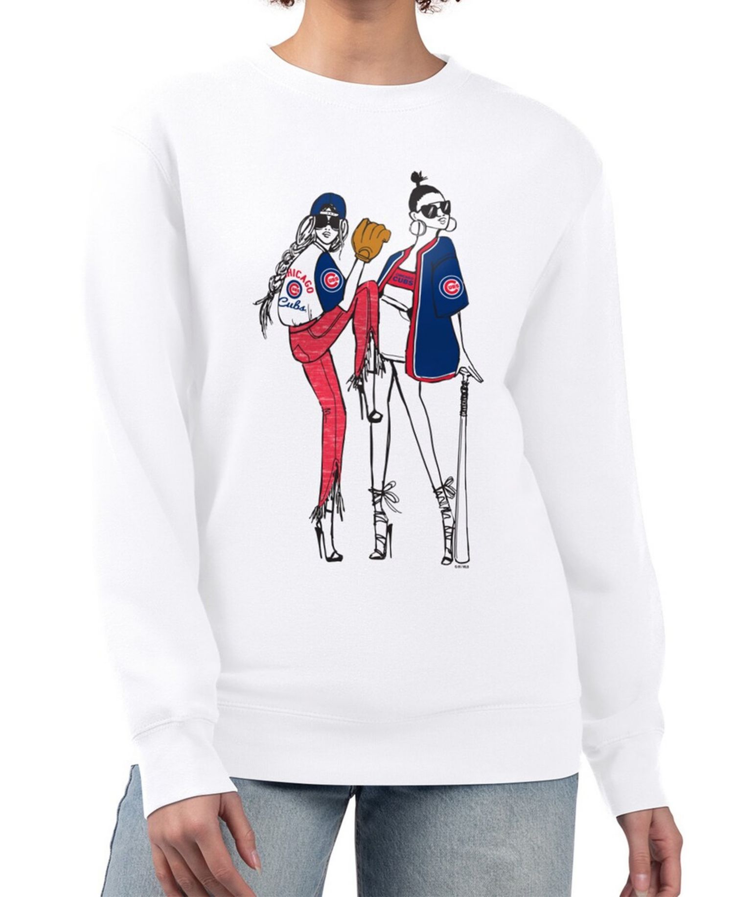 Women's White Chicago Cubs Baseball Girls Fleece Pullover Sweatshirt