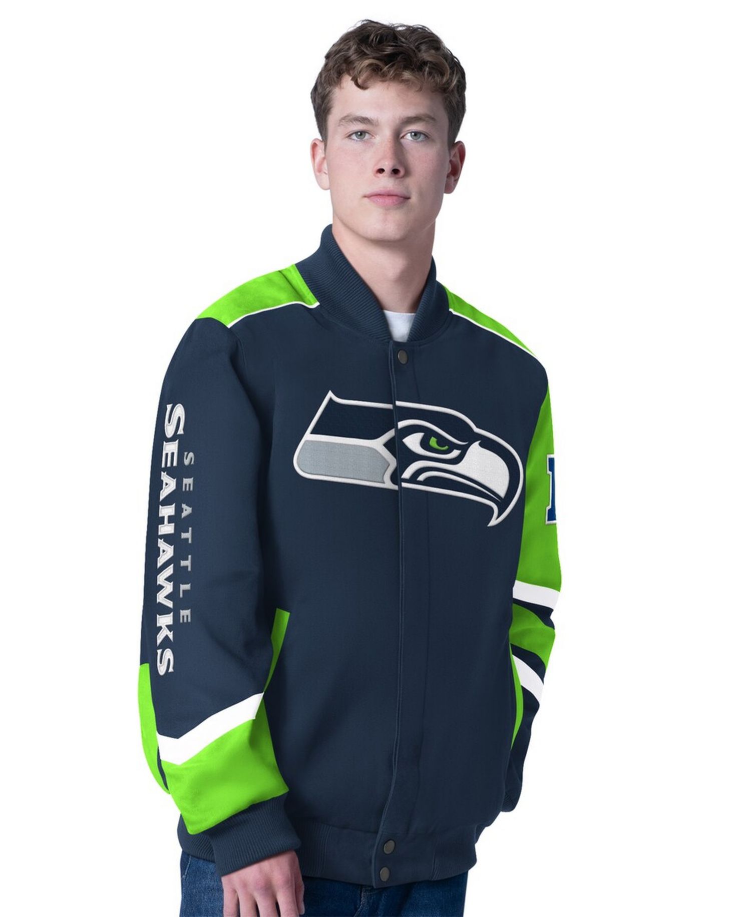 Men's College Navy Seattle Seahawks Prime Time Full-Zip Racing Jacket