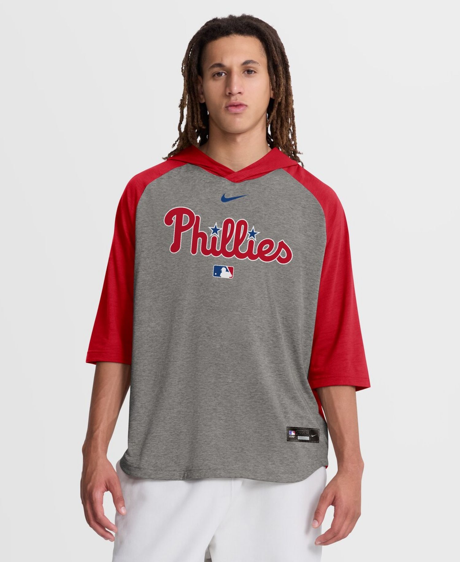 Men's Red Philadelphia Phillies Authentic Collection Flux Dri-FIT Raglan 3/4-Sleeve Hooded T-Shirt