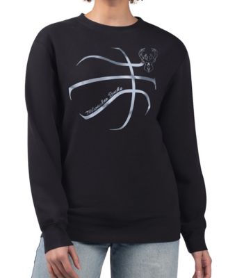 Women's Black Milwaukee Bucks Metallic Print Basketball Sketch Fleece Sweatshirt