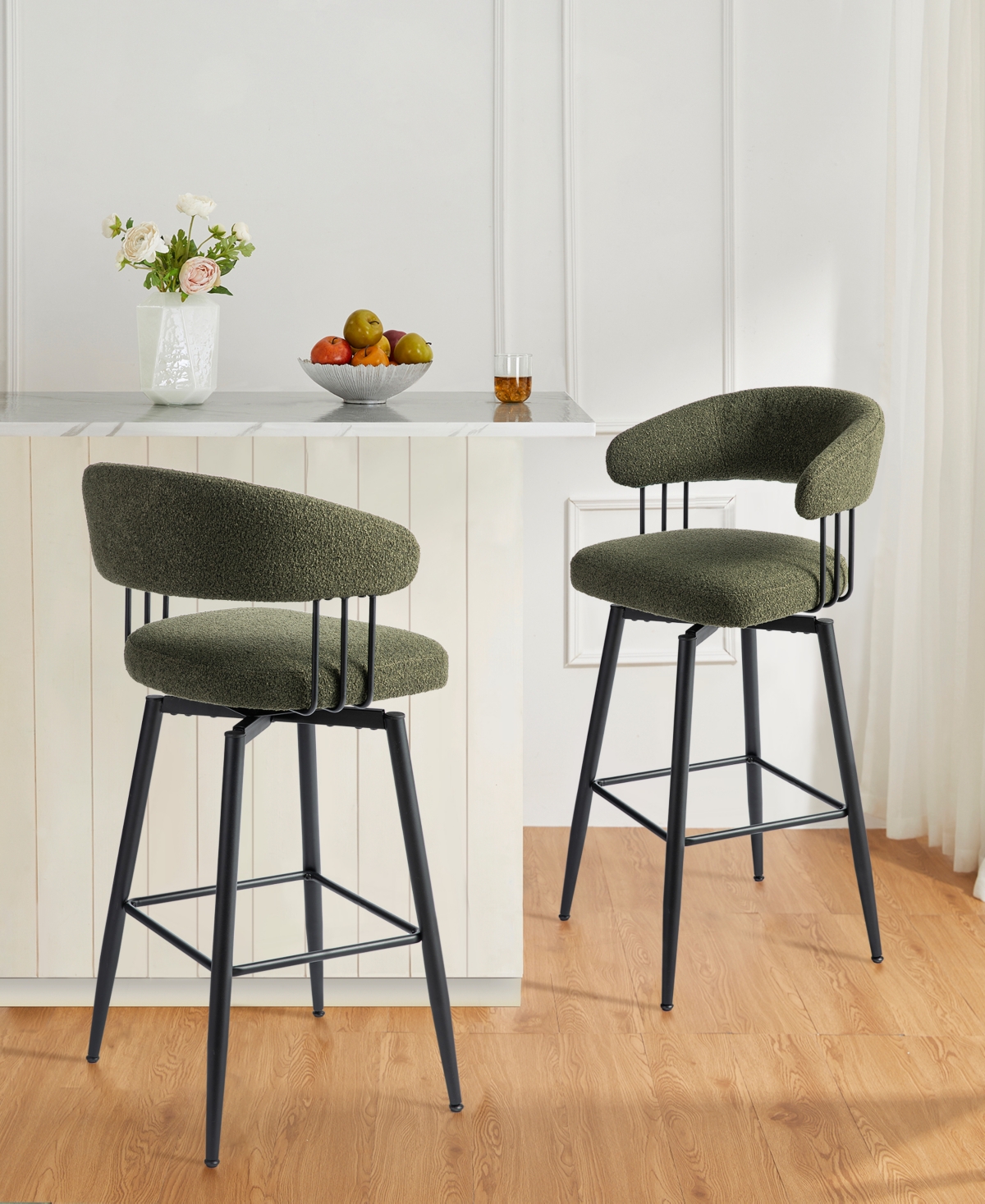 Glitzhome Modern Steel Swivel Bar Stool, Set of 2