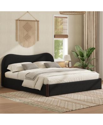 Upholstered Platform Bed with Wood Supporting Feet