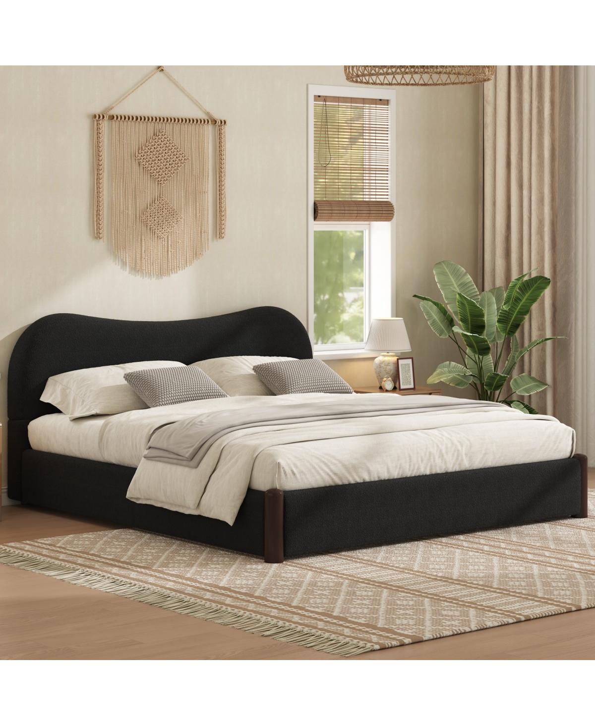Streamdale Furniture Upholstered Platform Bed with Wood Supporting Feet