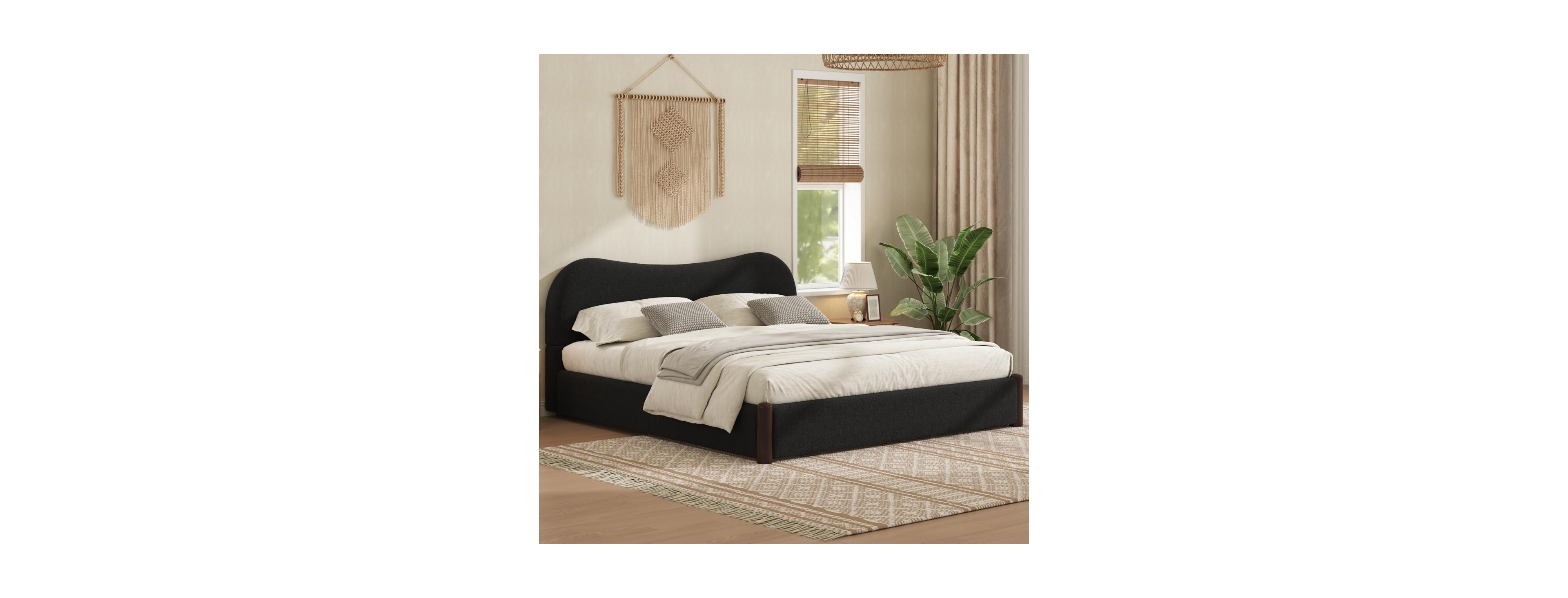 Streamdale Furniture Upholstered Platform Bed with Wood Supporting Feet